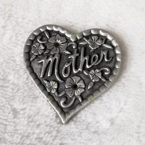 Rare Vintage Pewter ms dee "Mother" Heart Brooch